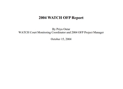 [ai] Title page of the 2004 WATCH OFP Report by Priya Outar, featuring the document title, author information, and the date October 15, 2004.